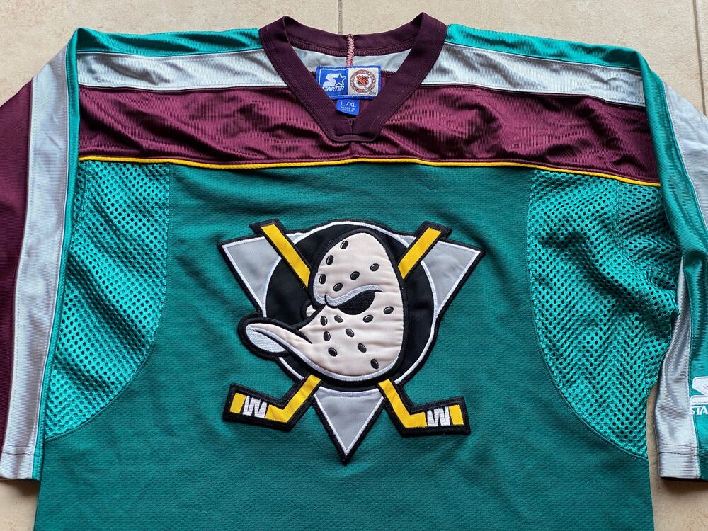 Anaheim Mighty Ducks 90s STARTER jersey yth L/XL jade green 3rd NHL vintage